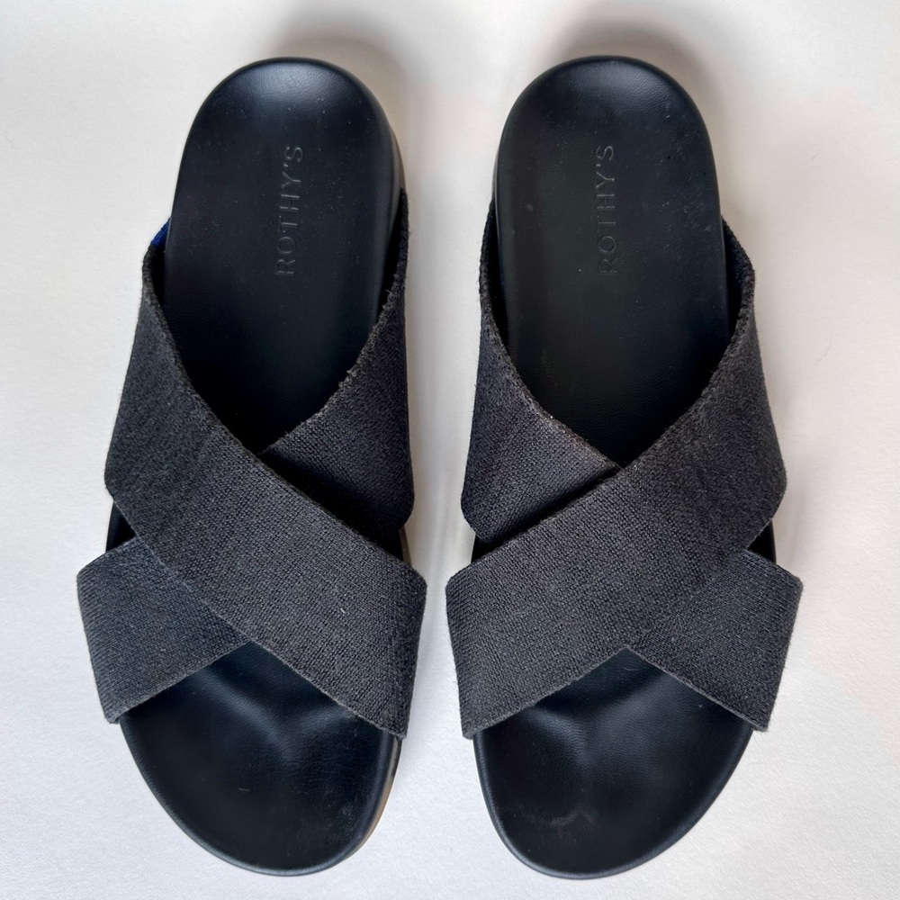 Rothy's Black the Weekend Slide Sandals in Size 10 with Tortoise Shell Sole